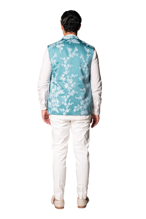 Multicolour wallpaper threadwork grey waistcoat with mint shirt and pants